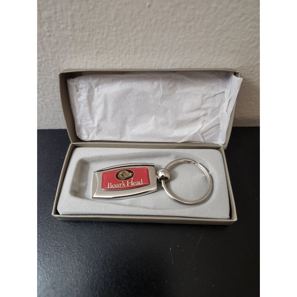 Boar's Head Metal Keychain With Red Enamel Logo In Gift Box